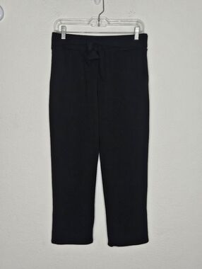 T Tahari Black Pull-On Cropped Pants Elastic Waist Stretch Fabric Tie Belt Small